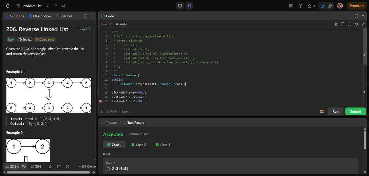 shivam21102005's tweet image. 🌟 Day 77 of #100DaysOfCode
📘 Solved a DSA revision problem — Reverse a Singly Linked List using the 3-pointer approach 🔁
⚛️ Revisited React basics & now moving to Hooks
🧠 Also completed the Reasoning section prep for entrance exams!
#DSA #ReactJS #CodingJourney