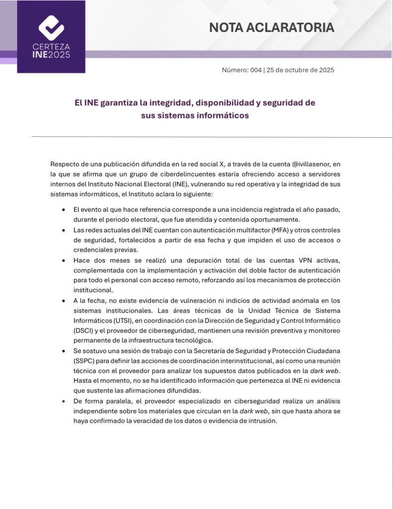 INEMexico's tweet photo. #CertezaINE | El INE garantiza la integridad, disponibilidad y seguridad de sus sistemas informáticos.

https://t.co/MVYEJ4RsB6 https://t.co/hiFlU2Uyy4