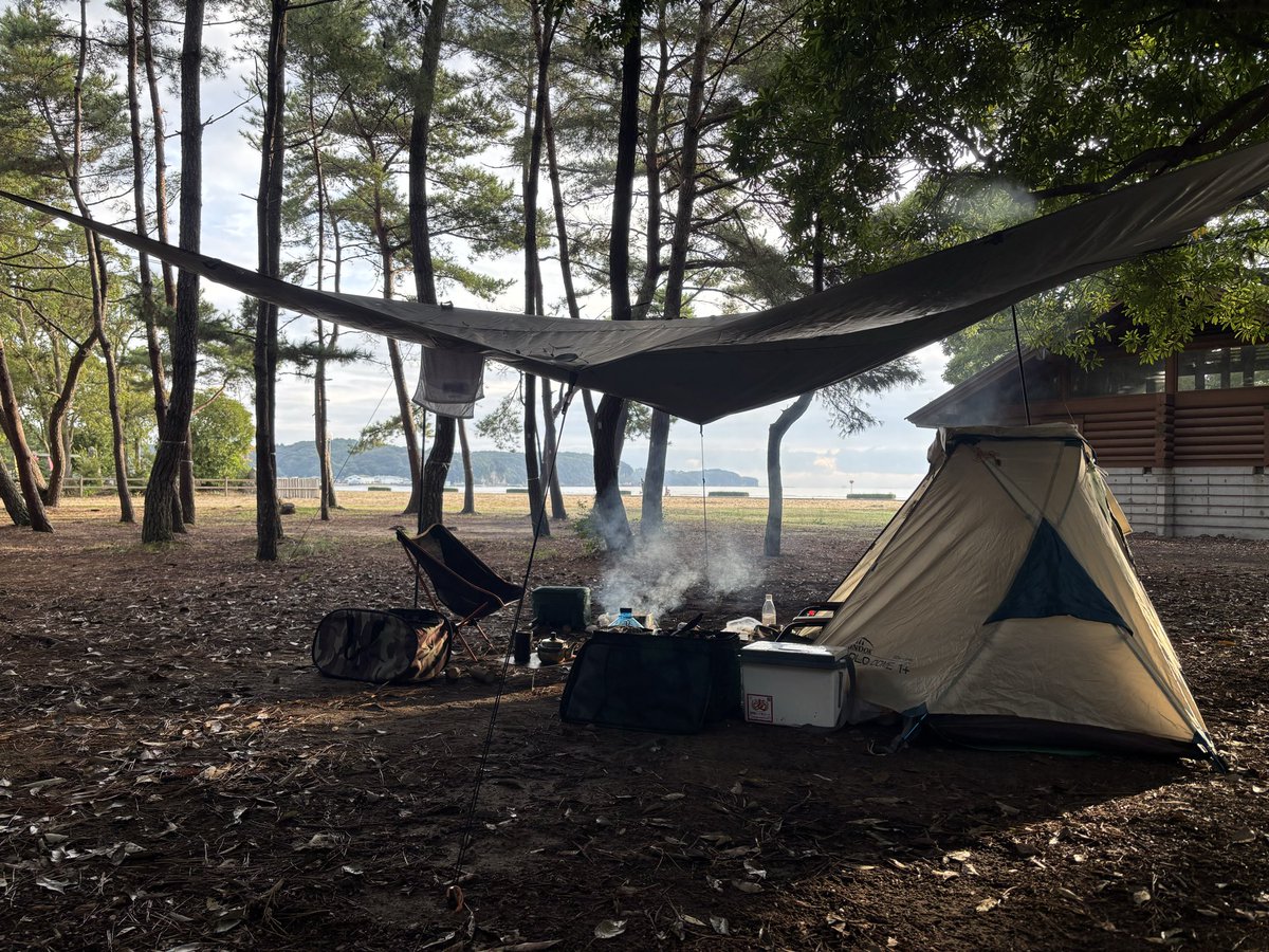 mugi_alc20's tweet image. おはようございます
昨日はゲリラ豪雨がありましまが、タープを張ってたので問題なしでした。