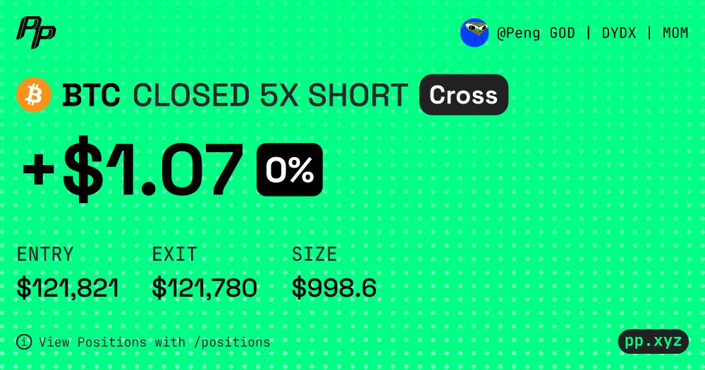 PenglonM's tweet image. 지발돈점요

#dYdXPocketProBot
Here’s my latest PnL card for