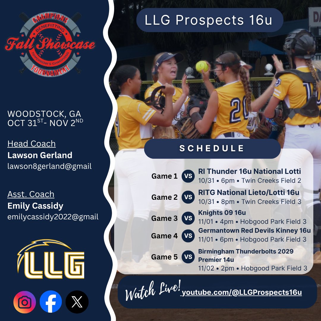 Just sharing my schedule for Woodstock Georgia the weekend of Halloween. It'll be my first weekend back from my broken finger and I can't wait! #AllGoldAllGrind <a href="/LLGProspects16u/">LLG Prospects 16u</a> <a href="/Org_LLG/">Lady Lightning Gold Org Account</a> <a href="/LawsonGerland/">Lawson Gerland</a>