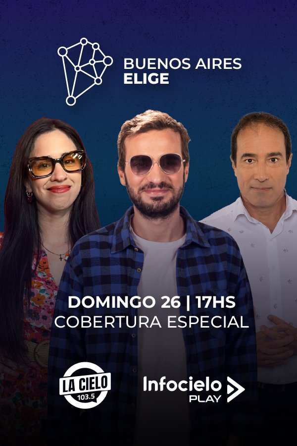🗳️ BUENOS AIRES ELIGE

👉🏻 Y vos elegí seguir las elecciones con una mirada bonaerense. Mañana desde las 17:00 en Infocielo Play 

🗣️ <a href="/albinoaguirre/">Albino Aguirre</a> <a href="/lucianalanzi/">Luciana Lanzi</a> <a href="/Duardez/">Eduardo Médici</a> <a href="/ortizanita/">Ana Ortiz</a> <a href="/Antonegra_ar/">el mundo según Antonegra</a> <a href="/JuanCoscarelli/">Juan Cruz</a> <a href="/gallegodebesa/">Fabian Debesa</a>