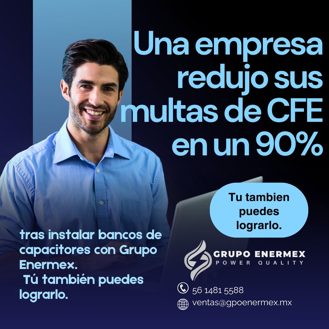 ¿Multas de la CFE? No más. Una empresa industrial redujo sus multas en un 90% tras instalar bancos de capacitores con Grupo Enermex.
Correo: ventas@gpoenermex.mx
Teléfono: 56 1481 5588
Sitio web: zurl.co/rqtdt 
#BancosDeCapacitores #ReduccionDeCostos #GrupoEnermex