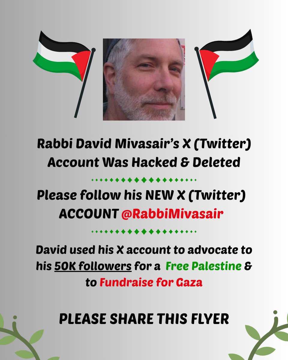 Please follow my new X acct.
My old one with 50K+ followers was hacked and stolen.  I share vital info, analysis and appeals for support for families struggling to survive 🇮🇱's genocide in Gaza. If you follow and share this, you will help boost my effectiveness back to where it