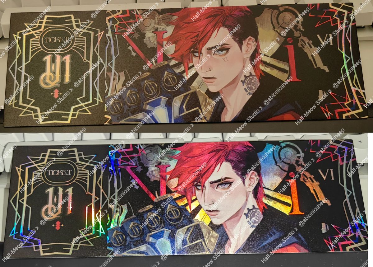 halfmeow2024's tweet photo. 🌟 #arcane  – Caitlyn &amp; Vi Weapons Series 🌟
✨ Double Glitter Badge (75mm) — featuring both characters’ iconic weapons and stunning dual-shine finish!
Created by @abionicsheep, officially consigned through Half-Meow Studio 🐾
 https://t.co/z7TQZrfF7Z https://t.co/WaTZipihB2