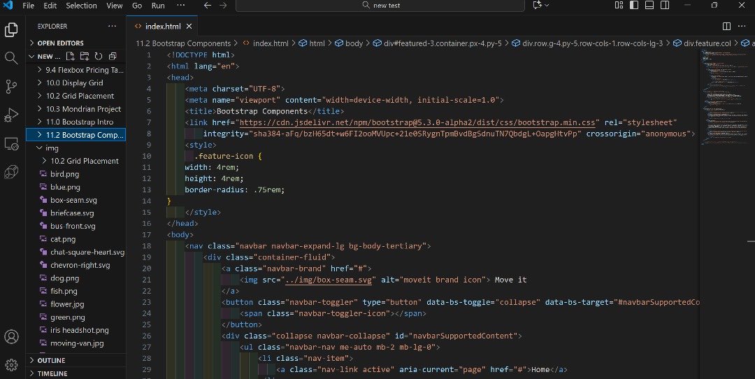 Iris_of_Defi's tweet image. Day 74 of #100DaysOfCode
Today was my first real experience working with Bootstrap, and I finally understand why so many developers love it.
I built a simple landing page called “Move It”, which includes a navigation bar, a hero section with buttons, and a “Why Move With Us”…