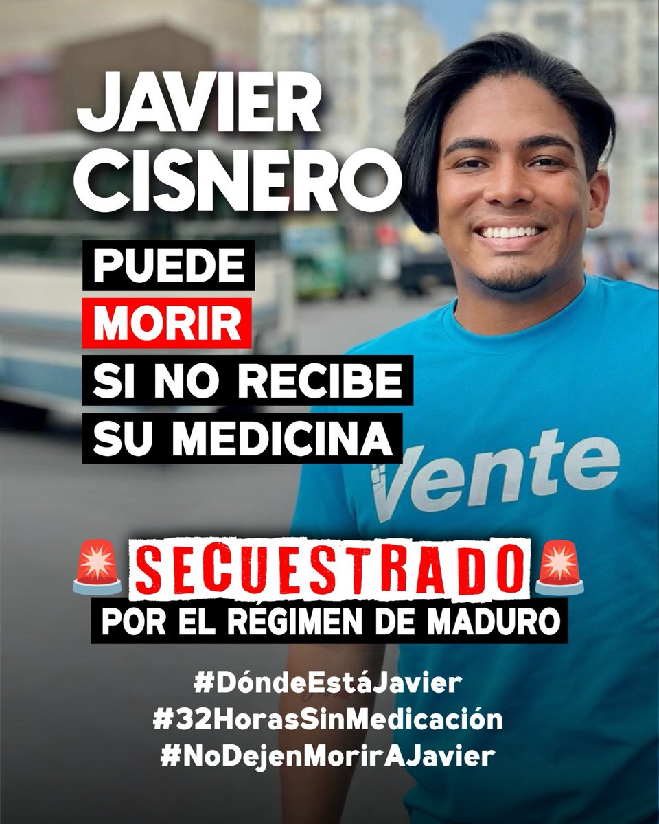 Javier padece tuberculosis y depende de medicinas vitales para sobrevivir. Sin acceso a ellas, su vida corre un riesgo inminente.

#DóndeEstáJavier
#32HorasSinMedicación
#NoDejenMorirAJavier