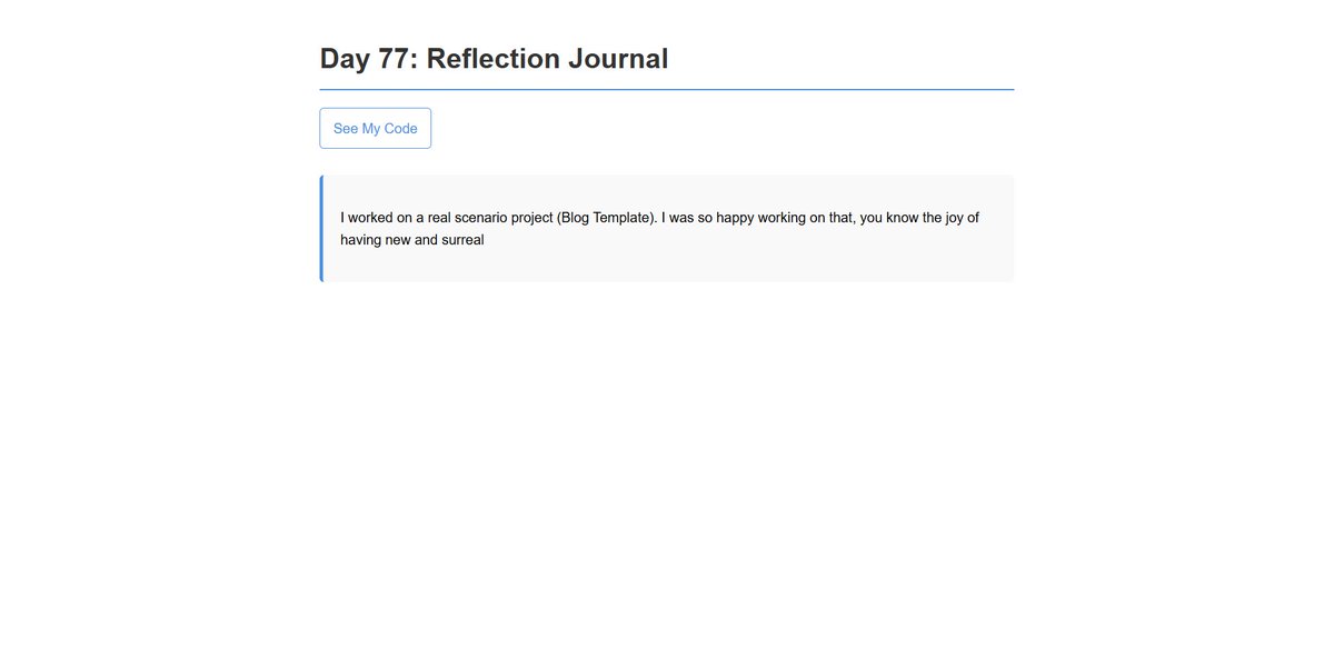 dkingony's tweet image. Day 78 of 100
Project Day: Reflection Journal 🔖
Using the #flaskframework, I worked on a reflection journal for day 77 & 78 of the #Replit100DaysOfCode in #python.
I learnt how to serve a page dynamically through the use of dictionaries 🙂
#100DaysOfCode #LearnInPublic