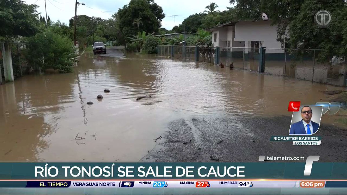 Al menos cinco viviendas resultaron afectadas por introducción de agua en el sector de Pueblo Nuevo en Tonosí, provincia de Los Santos, luego de que el Río Tonosí se salió de su cauce por las fuertes lluvias que se han registrado este sábado en la región.