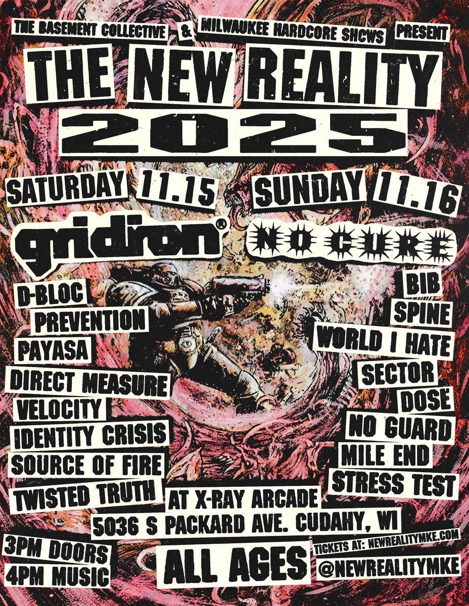 three week out from <a href="/newrealitymke/">THE NEW REALITY</a>! grab a ticket at the link below or in person at the koyo show or halloween show. buying in person avoids the online service fees. alt flyer by aesop of <a href="/nocurexxx/">NO CURE XXX</a>. 

🎟️: etix.com/ticket/p/77389…