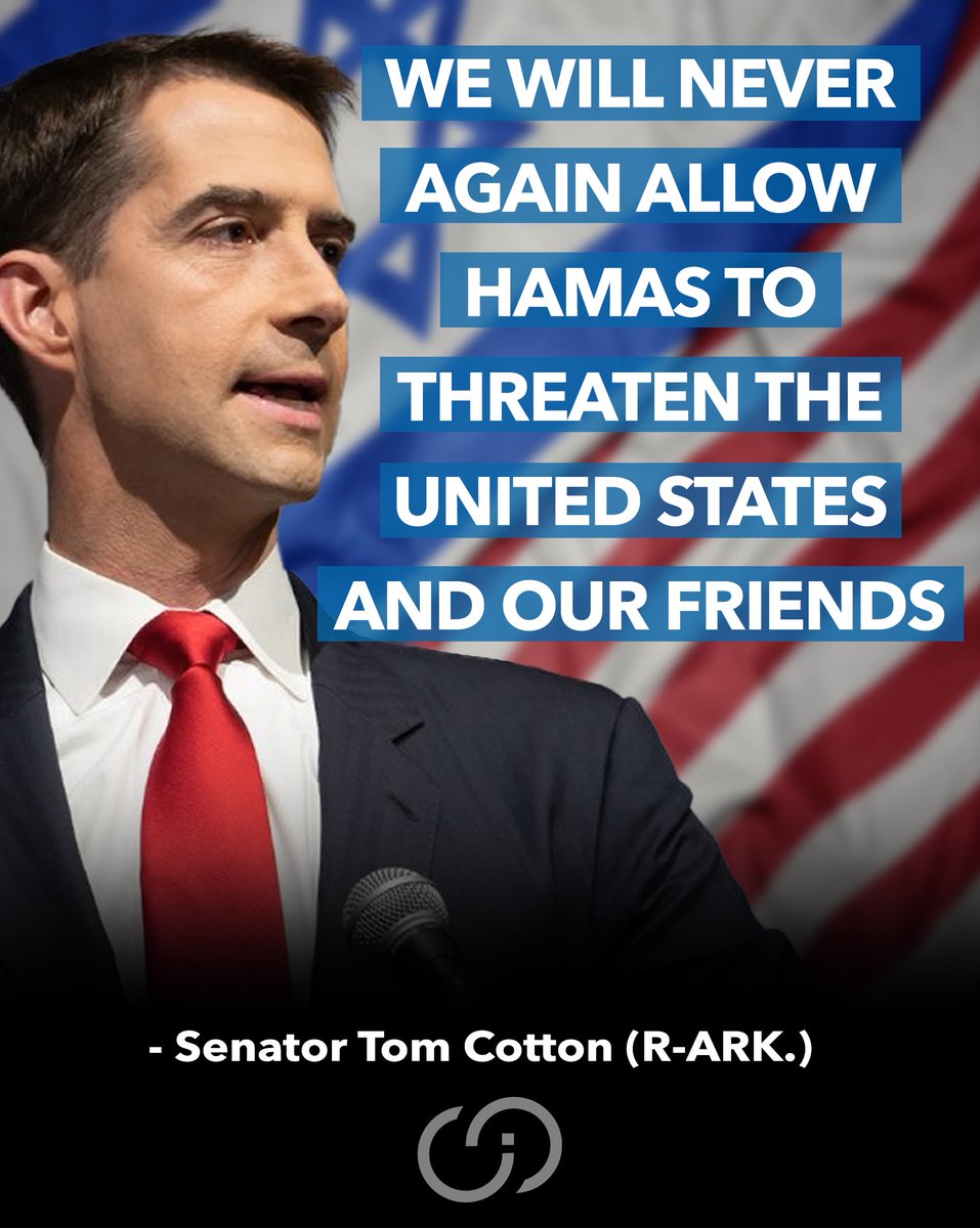 America stands firm beside Israel. Senator Tom Cotton’s message is clear: Hamas will never again threaten our nations or our people. 🇺🇸 🤝 🇮🇱