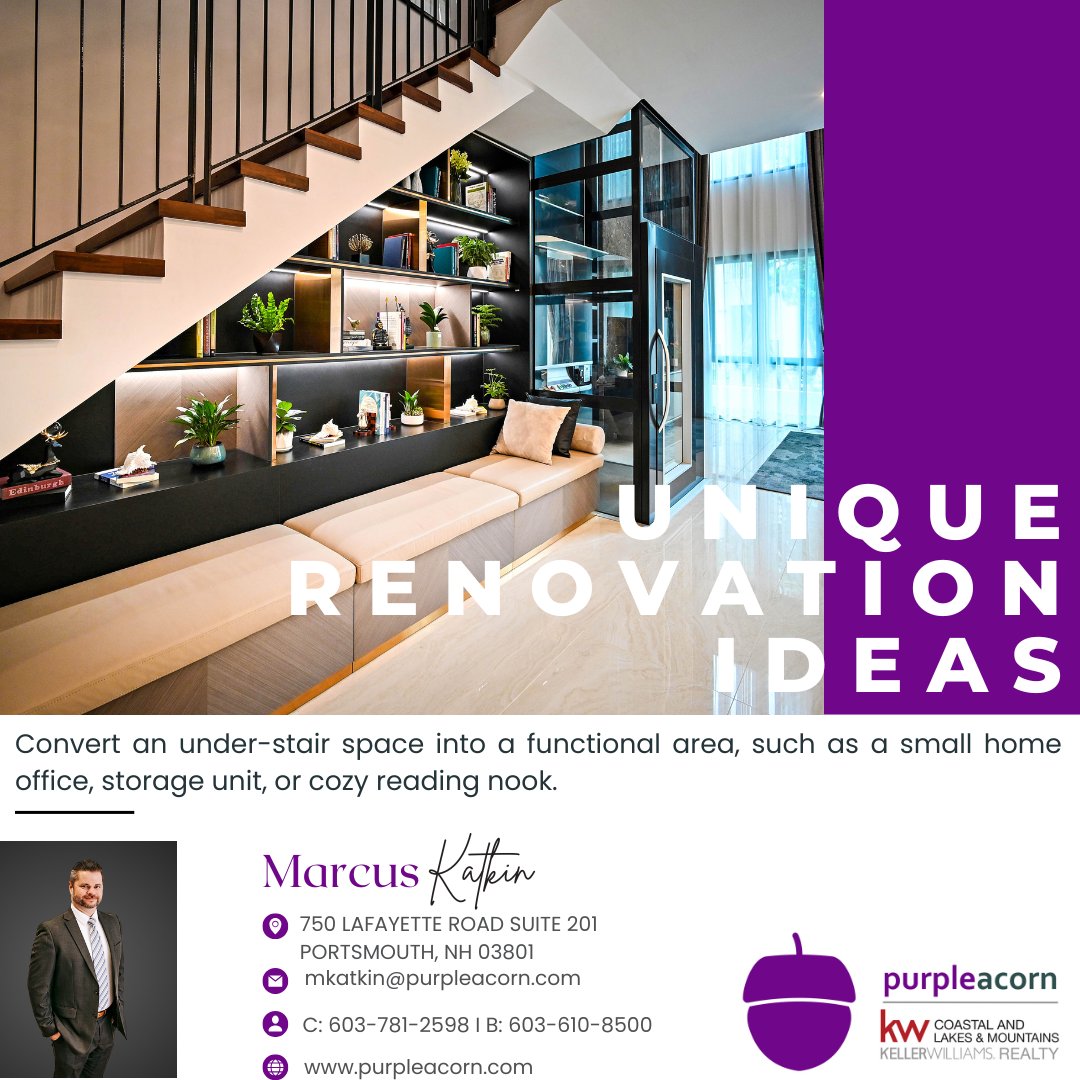 MarcusKatkin's tweet image. 🪜 Small space, big impact! Transform that under-stair nook into a cozy retreat, sleek office, or smart storage zone. #RenovationIdeas #SmartSpaces #MarcusKatkin #PurpleAcorn #KWCoastal #HomeDesignTips
