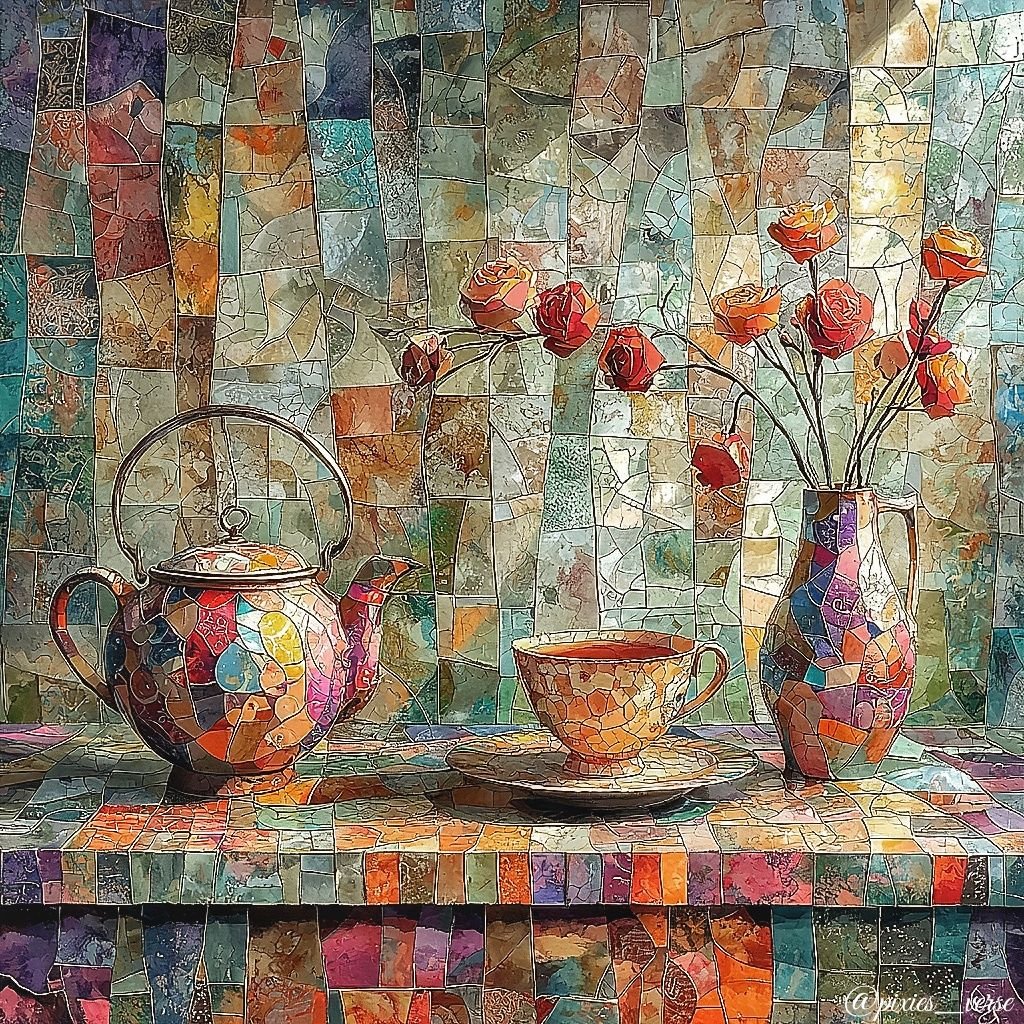 pixies_verse's tweet image. ✨💙❤️🌿🫖🍵🌸🤍💛✨

Drink your tea slowly and reverently, as if it is the axis on which the world earth revolves — slowly, evenly, without rushing toward the future. ~ Thich Nhat Hanh

#TeaSetArt #PatchworkStyle #StillLife #StillLifeArt #ElegantScene #PixiesVerseArt