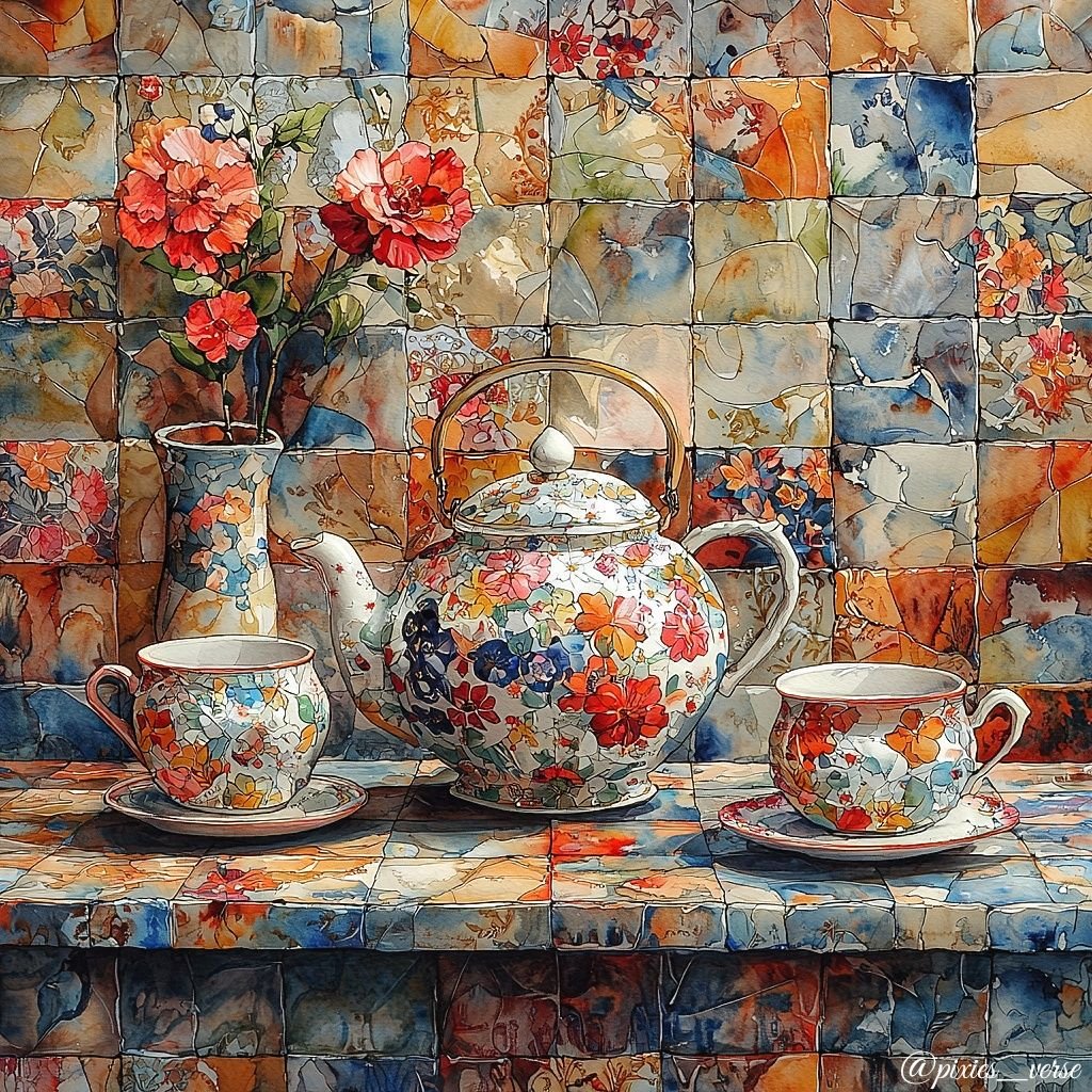 pixies_verse's tweet image. ✨💙❤️🌿🫖🍵🌸🤍💛✨

Drink your tea slowly and reverently, as if it is the axis on which the world earth revolves — slowly, evenly, without rushing toward the future. ~ Thich Nhat Hanh

#TeaSetArt #PatchworkStyle #StillLife #StillLifeArt #ElegantScene #PixiesVerseArt