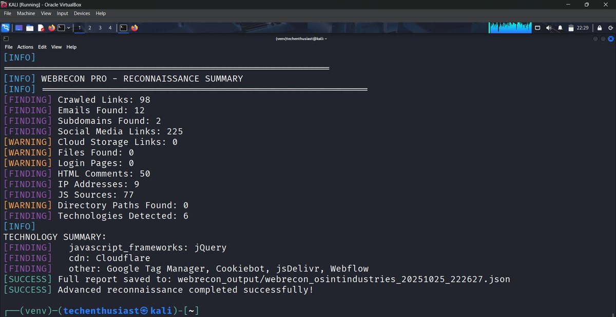 Super excited to announce #WebRecon - an OSINT website recon tool

- Extracts emails, subdomains, tech stacks automatically
- Identifies cloud storage leaks &amp; exposed files
- Built-in FireProx for IP rotation
- JavaScript rendering with Playwright, etc

#Cybersecurity #OSINT