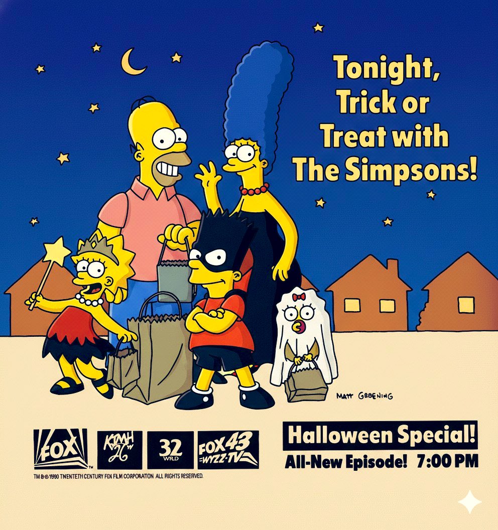 A <a href="/TVGuide/">TV Guide</a> ad for the first <a href="/TheSimpsons/">The Simpsons</a> Halloween Special airing October 25, 1990 

#SpookySeason 🎃 🍬 #TheSimpsonsGoats #TheSimpsons #SimpsonsForever