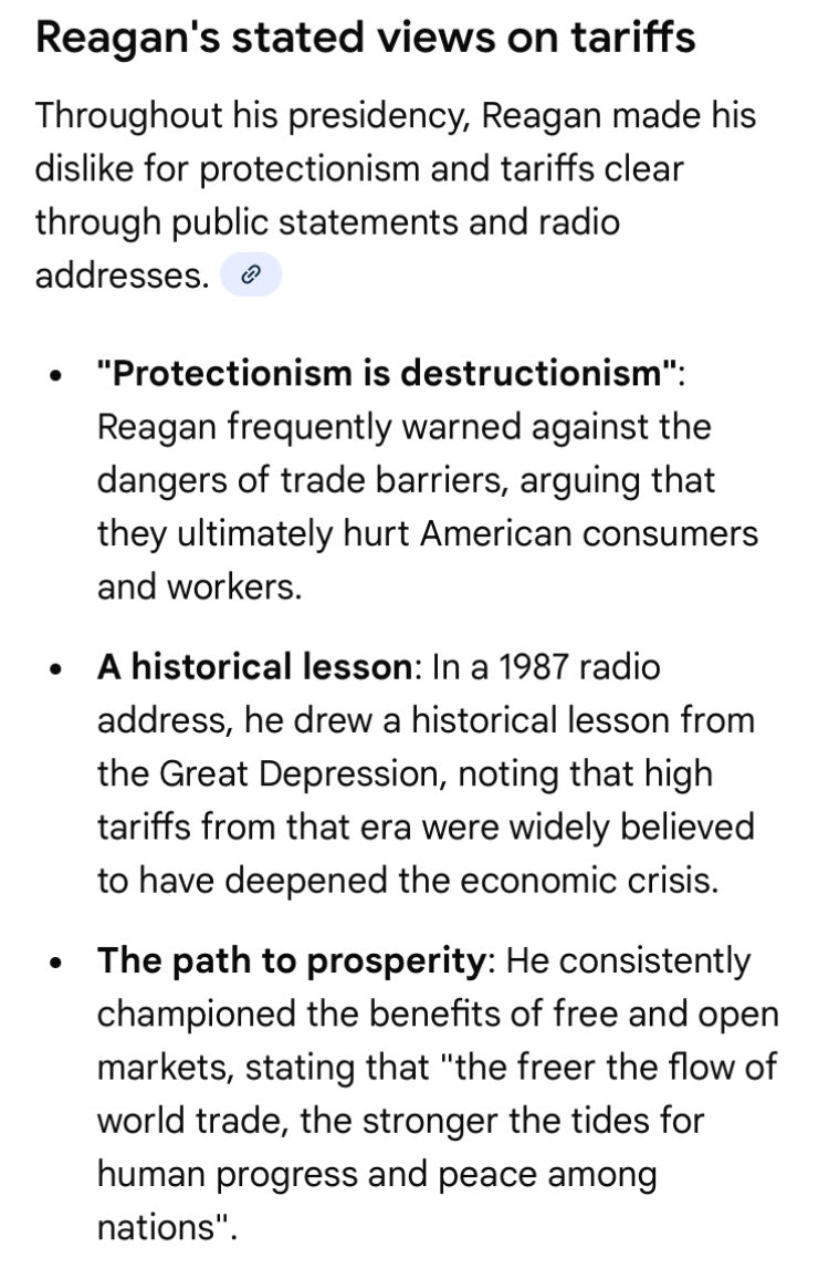 LittleCongajohn's tweet image. Here’s what Google said about Reagan’s attitude toward Tarriffs…