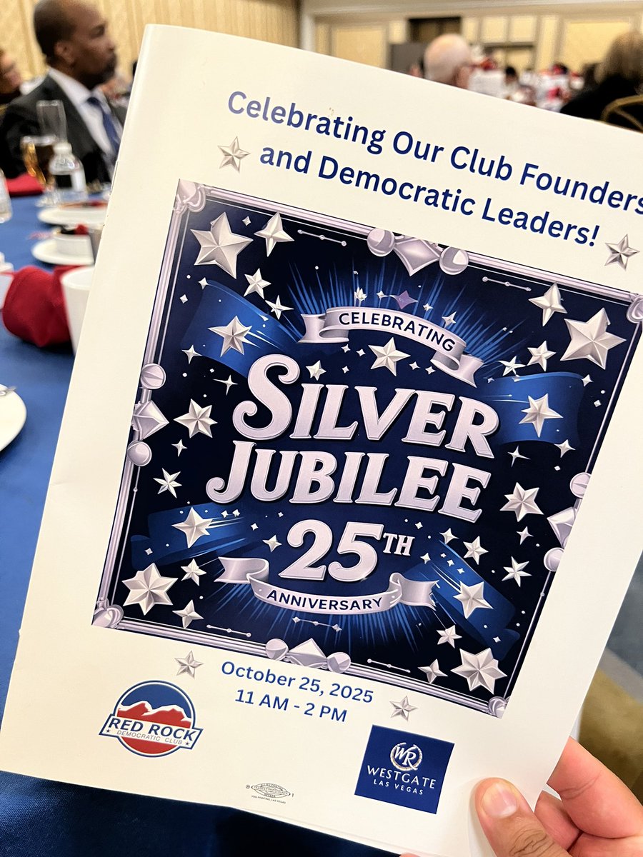 NVLatinoDems's tweet photo. Grateful to the Red Rock Democratic Club for inviting us to celebrate your Silver Jubilee! 💫 

Here’s to 25 years of progress, community, and impact — all celebrated at a proudly union-strong 💪🏽 venue!

https://t.co/5FdtH3PF9Q https://t.co/fQs6cJULEw
