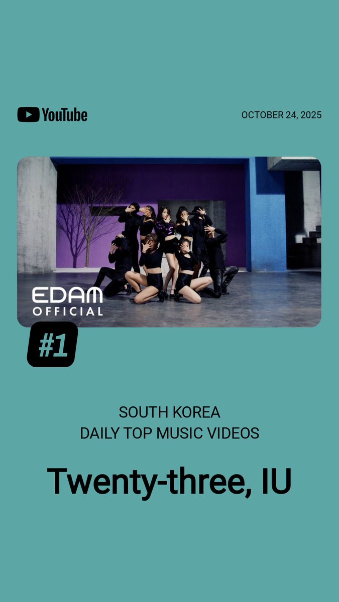 아이유 ‘스물셋’ 퍼포먼스 버전 뮤비, 유튜브 일간 뮤비 차트 1위

IU “Twenty-three” MV (Performance Ver.) debuts at #1 on YouTube South Korea Daily Top Music Videos

#아이유 #IU #스물셋 #CHAT_SHIRE