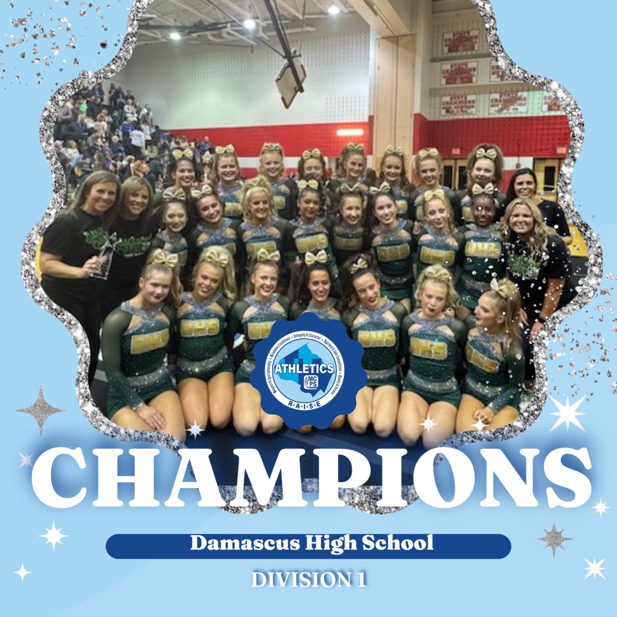 MCPSAthletics's tweet image. The 2025 D1 County Cheerleading Champions are, @dhshornetsAD ! Congrats to the Hornets! @mcpsAD