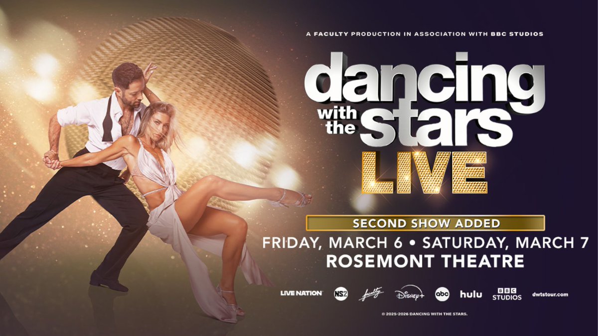 The stars hit the stage! 🌟 Dancing With The Stars: Live! twirls into the Rosemont Theatre March 6 &amp; 7! 💃🕺 Don’t miss the glitz, glam, and gravity-defying moves! ✨ #DWTSLive #RosemontTheatre #DanceNight
