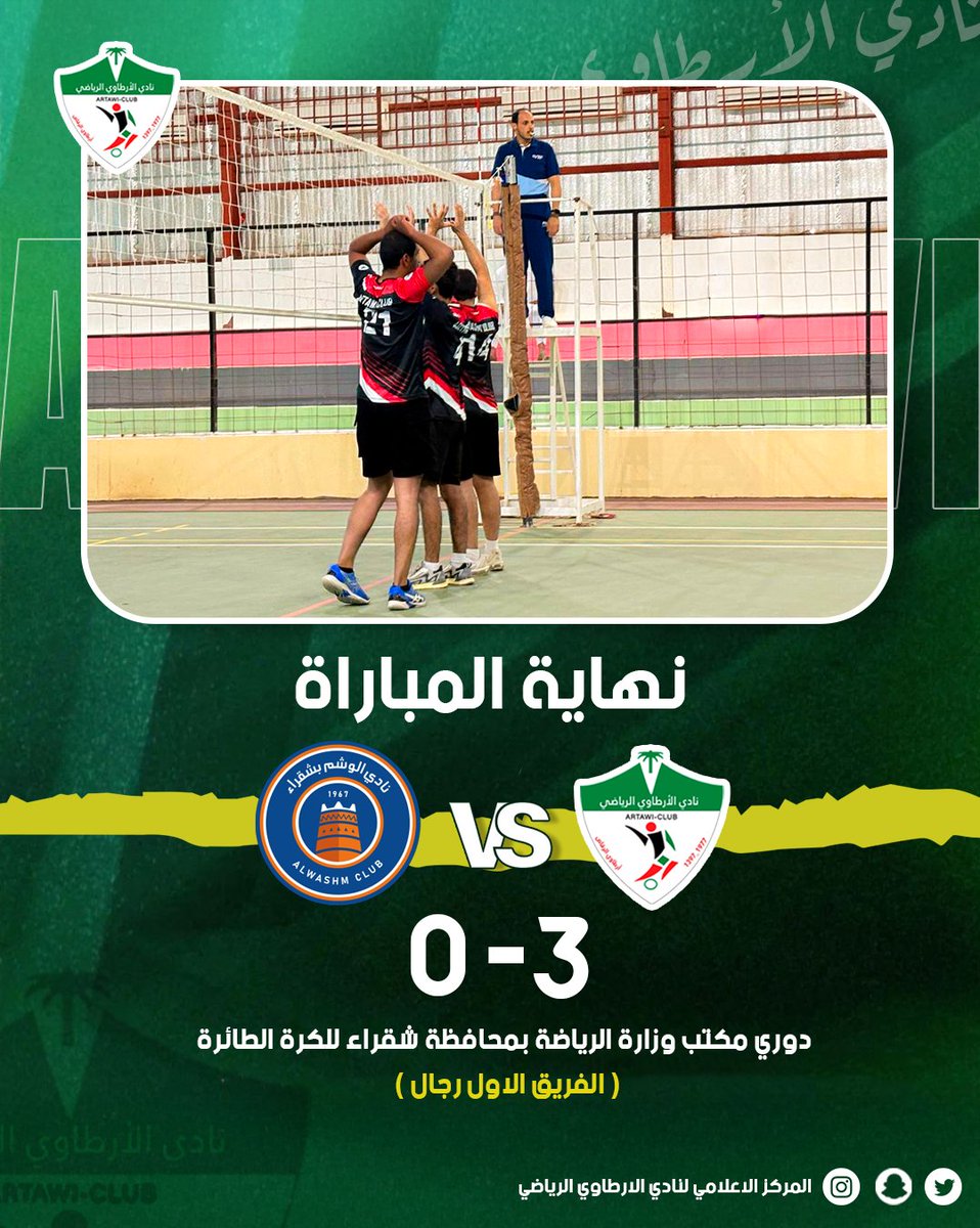 artawi_club's tweet photo. في افتتاح دوري مكتب وزارة الرياضة بمحافظة شقراء للكرة الطائرة 
فاز امس فريق الكرة الطائرة الدرجة الاولي علي نادي الوشم على ملعبنا  بنتيجة 0/3 
 
مبرووووك 💪🏻👏👏 https://t.co/YKOr4Hq6an