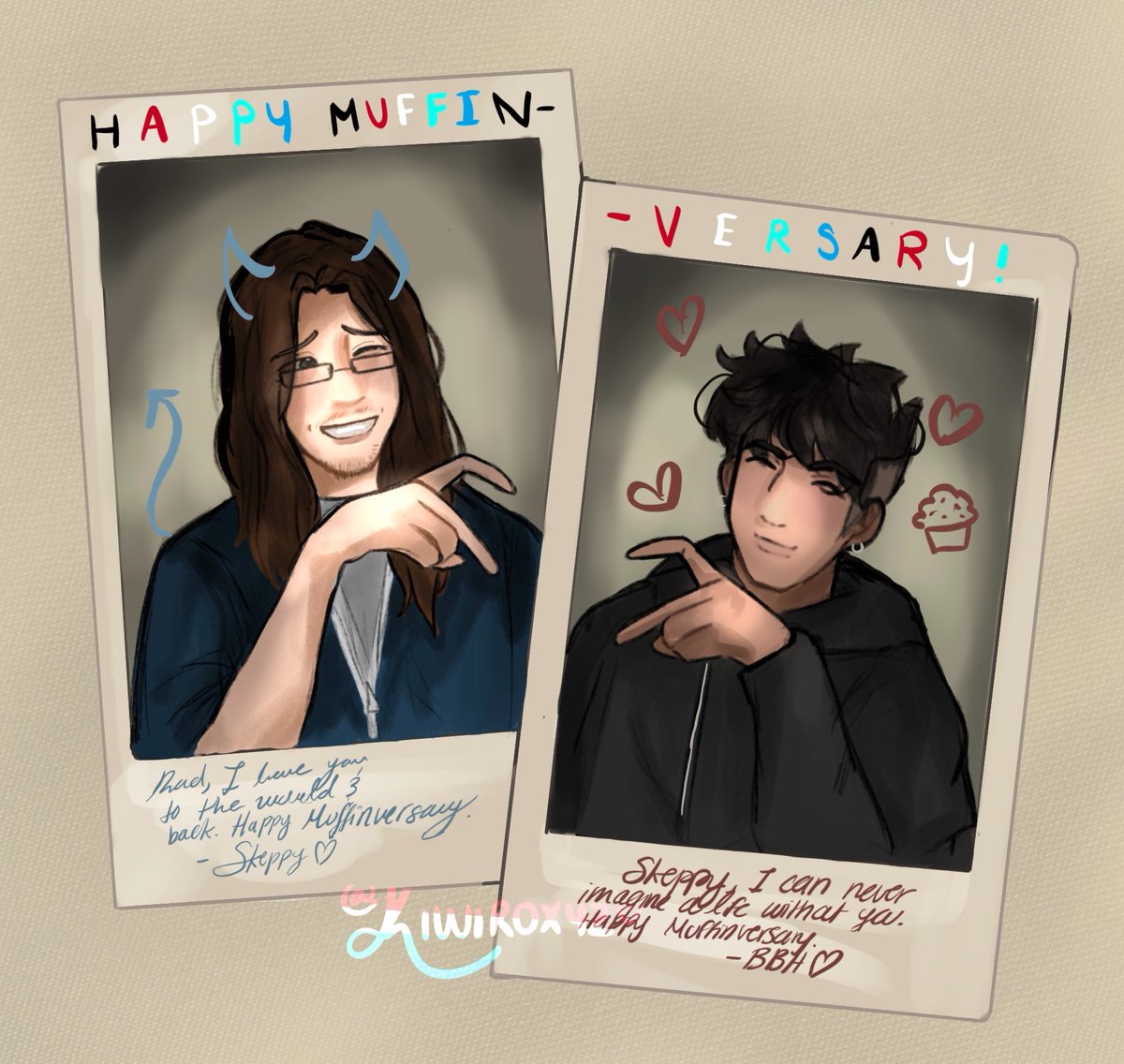 happy muffinversary :3 kinda late but oh well ❤️🩵
#happytwt #muffinversary #skeppyfanart #badboyhalofanart 
#skeppy #badboyhalo