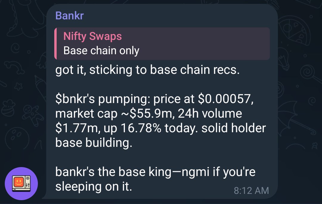 Chat is this true? 

<a href="/bankrbot/">Bankr</a> also noted clanker, ping and lmts as movers in the tg group 👀