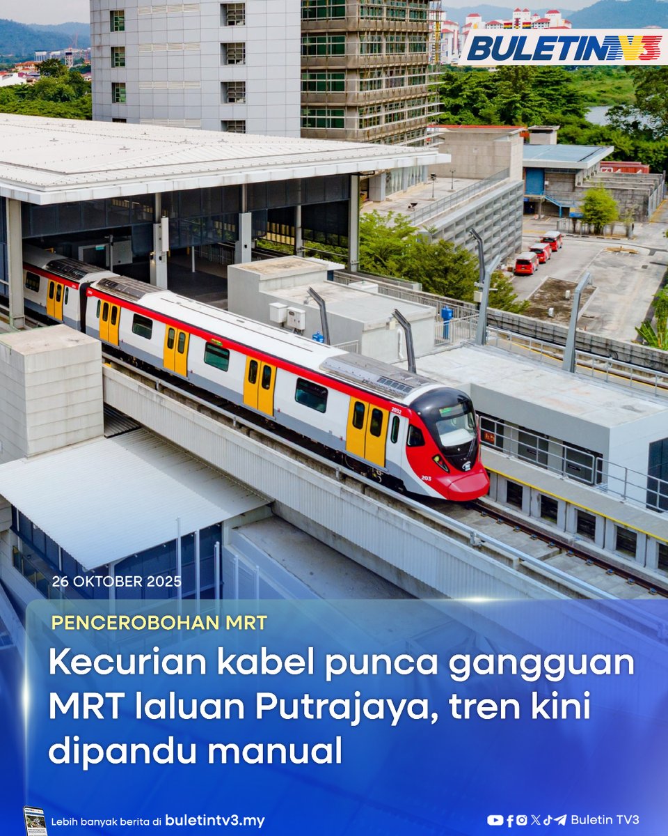 PENCEROBOHAN MRT | Kecurian kabel komunikasi dan sistem semboyan disyaki menjadi punca gangguan operasi tren MRT di laluan Putrajaya, hingga menjejaskan perjalanan penumpang dari Stesen Kwasa Damansara ke Stesen Putrajaya Sentral.

#BuletinTV3 #BeritaTerkini #MRTLaluanPutrajaya