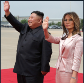 President and his wife First Lady Mrs. Kim Jon Melania welcome Donald Trump plane Epstein Force One to North Korea