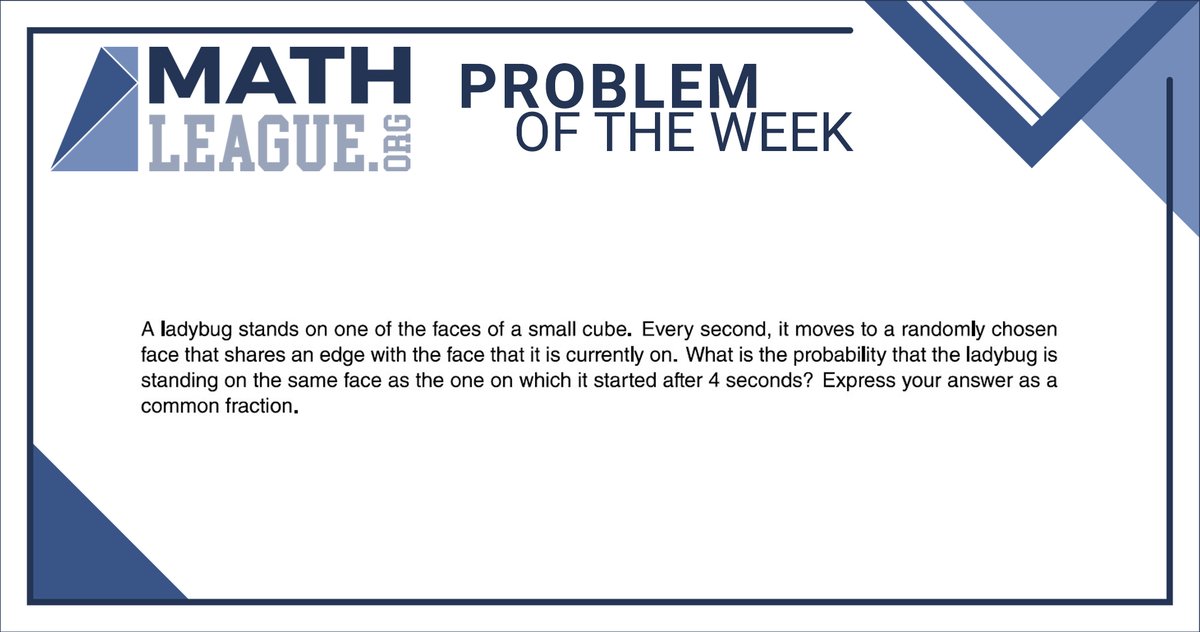 mathleague's tweet image. Here is our #middleschool #mathproblemoftheweek for October 25. Please give the problem a try: submit your answer at bit.ly/mathleaguepotw, and you could win a #prize!

Check back in a few days to see a video explanation of this problem. #mathcompetition #math #mathleague