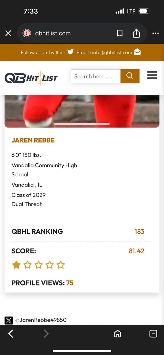 JarenRebbe49850's tweet image. Honored to land in the Top 200 QBs for the 2029 class on @QBHitList! Grateful for the coaches, teammates, and Vandalia HS who push me daily. Still grinding!!!

#QBHitList #ClassOf2029 #VandaliaFootball
