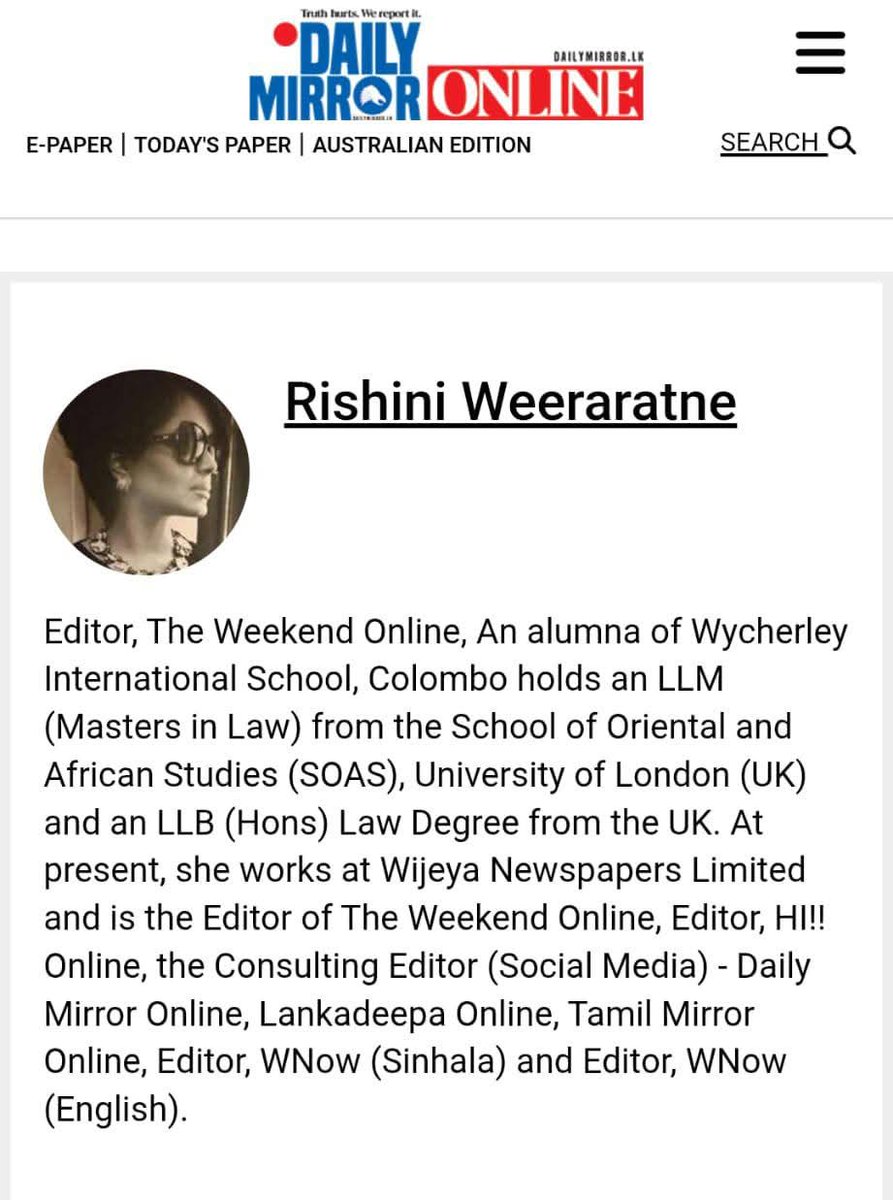 nomadic_sanjee's tweet photo. Rishini Weeraratne is an online editor of DM. She is also the sister of Iraj Weeraratne who ran another #HateMedia campaign against the LGBTQIA community & Muslim community in 2019 with the SLPP.
Whoever is responsible has not changed the recent spate of anti LGBTQIA campaign. https://t.co/je7tGvhd4e