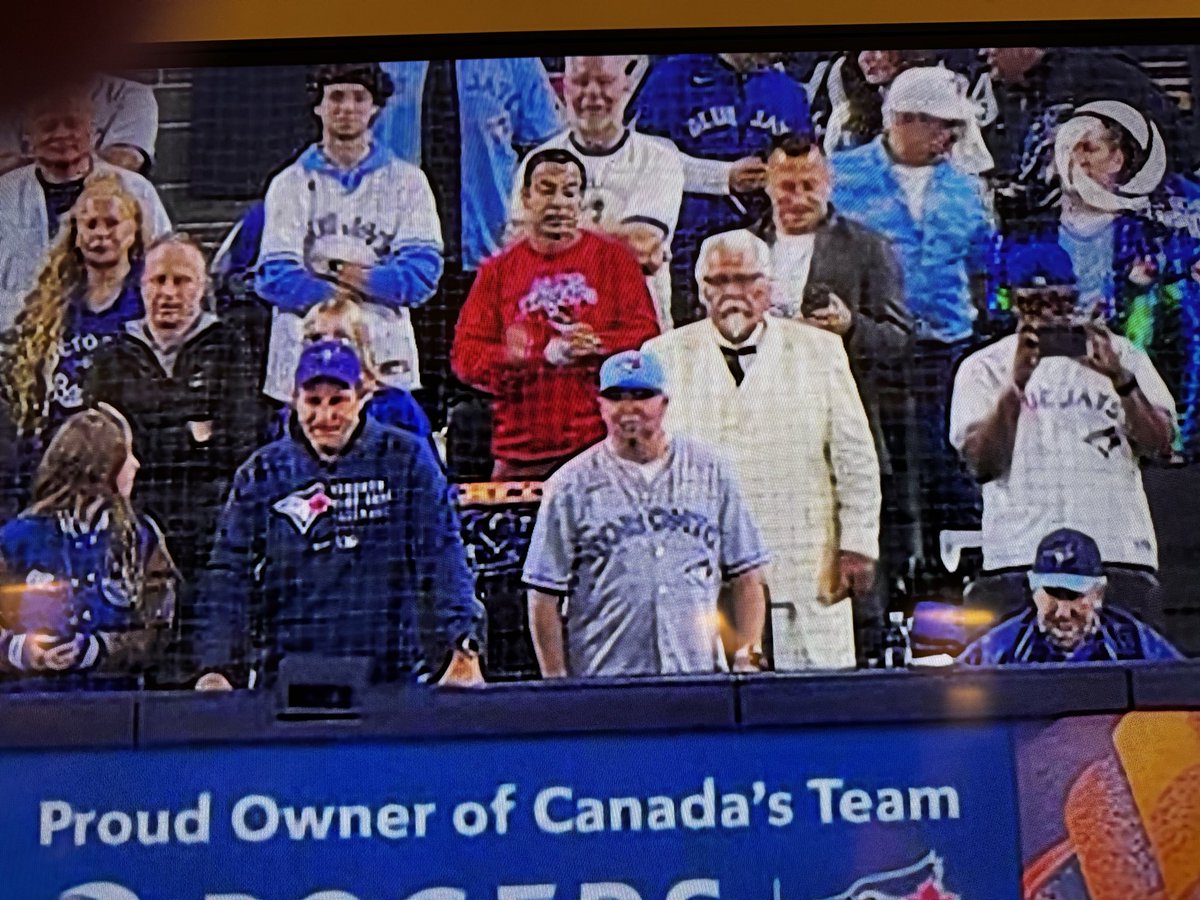 Look who is sitting behind home plate in the second row? 
It’s Rob Wills from Sudbury who is Colonel Sanders from KFC. Awesome!
