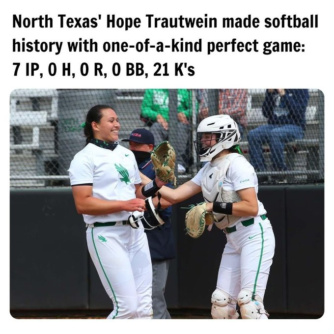 NoPerTracker's tweet photo. PERFECT GAME ALERT: @MeanGreenSB RHP Hope Trautwein with the most perfect, PERFECT GAME ever: https://t.co/5pdRtzrDNJ