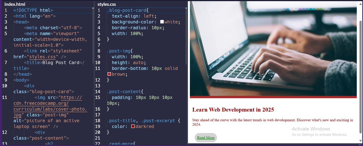 Knave_Of_Cards's tweet image. On this episode of learning Web Dev on freeCodeCamp. I created a mini blog post using HTML and CSS. I learned about styling images, image borders, how to input and style different style links. Also learned other concepts like list-style, specificity, visual hierarchy, etc. Bye🌹