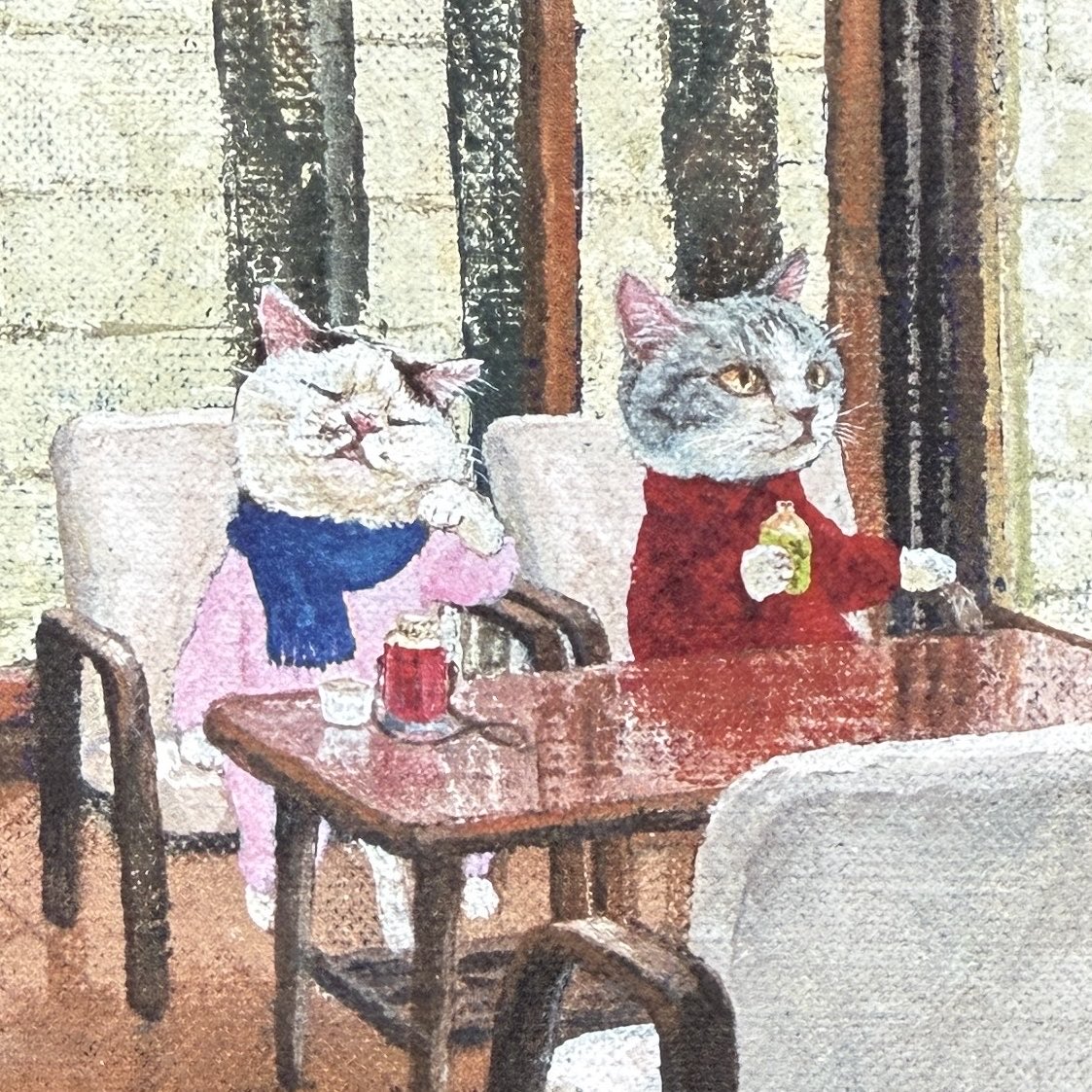 岡山の #やかげ郷土美術館美術館 にて「隙あらば猫 町田尚子絵本原画展」が11月24日(月・祝)まで開催中【月曜休館】

会場限定販売のポストカード①
「休憩室」

会場内にこのポストカードの原画も展示されています！

museum.yakage-kyouiku.info

#町田尚子 #隙あらば猫 #猫 #岡山 #矢掛町 #絵本原画展