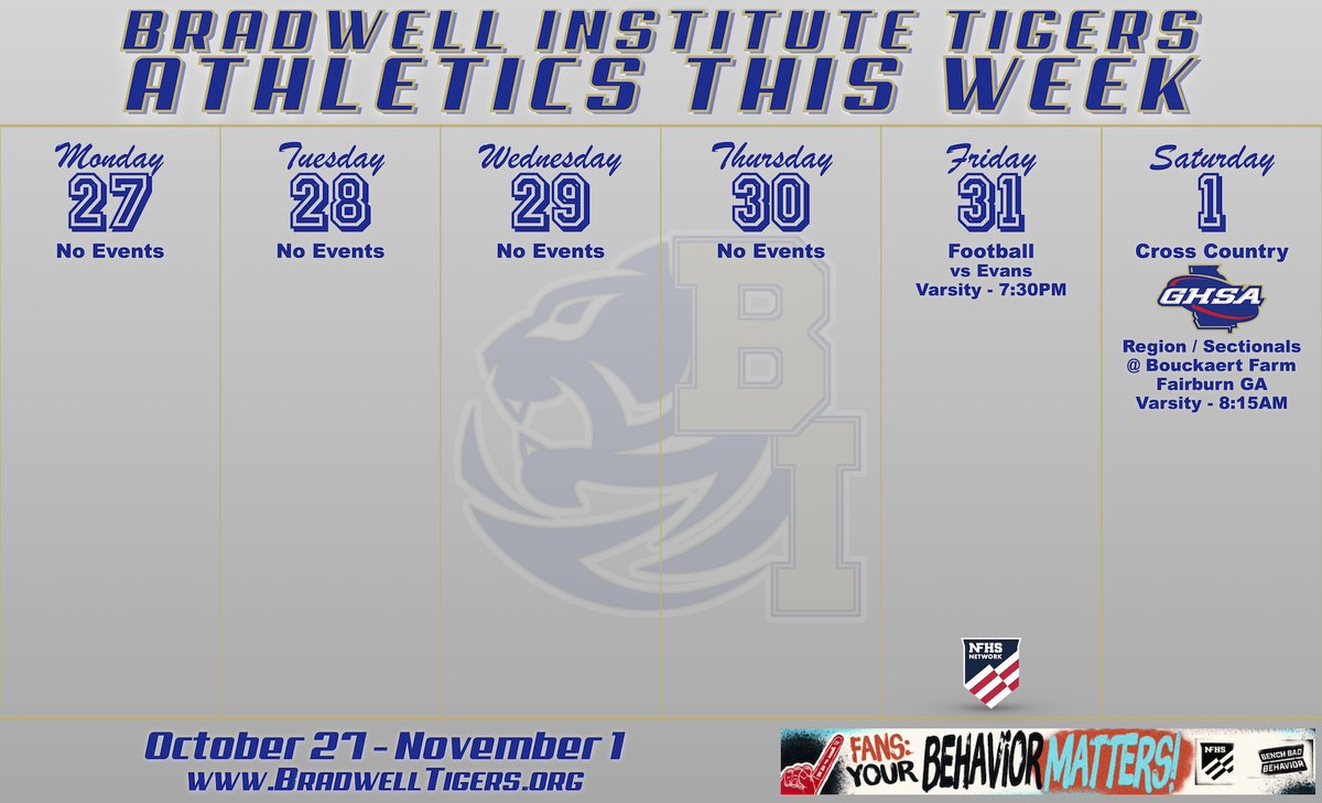 Tigers Athletics this week!! Come out and support your Tigers!!! #BIUKnow
Tickets at gofan.co/app/school/GA2…
Watch live at nfhsnetwork.com/schools/bradwe…
