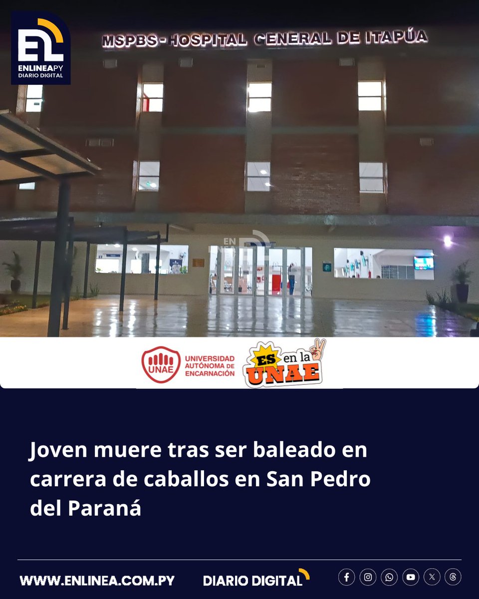 enlinea_py's tweet image. Un joven de 28 años identificado como Marcial Cáceres Arrúa, quien había resultado herido por un disparo de arma de fuego en la compañía San Rafael del distrito de San Pedro del Paraná. Cáceres Arrúa murió en el Hospital General de Itapúa.
enlinea.com.py/joven-muere-tr…