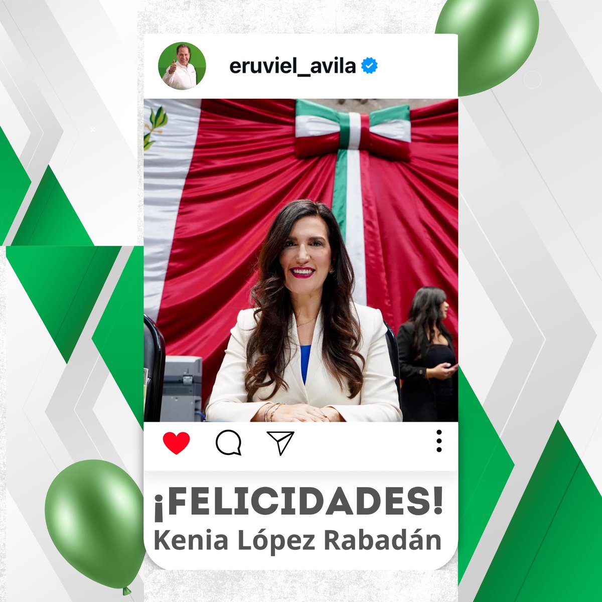 Feliz cumpleaños, estimada diputada @KeniaLopezR, presidenta de la <a href="/Mx_Diputados/">H. Cámara de Diputados</a>.
Le deseo un día lleno de alegría, salud y el cariño de sus seres queridos. 🎉