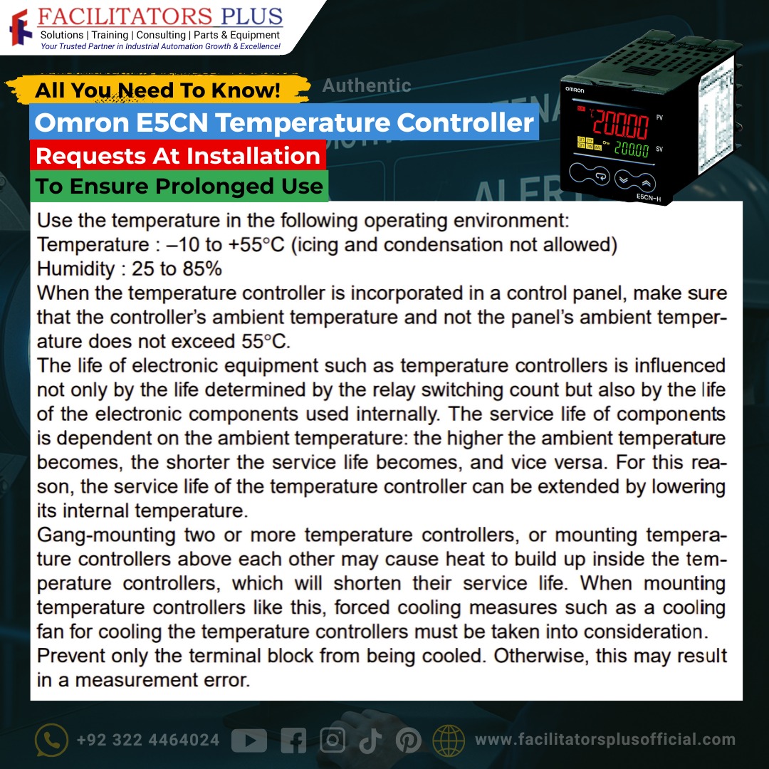 FacilitatorsP's tweet image. 🔧All You Need to Know!
Omron E5CN Temperature Controller – Installation Requests for Prolonged Use
👷‍♂️Facilitators Plus – Your Trusted Partner in Industrial Automation Growth &amp;amp; Excellence
📞+92 322 4464024
🌐facilitatorsplusofficial.com
#FacilitatorsPlus #Omron #TemperatureController