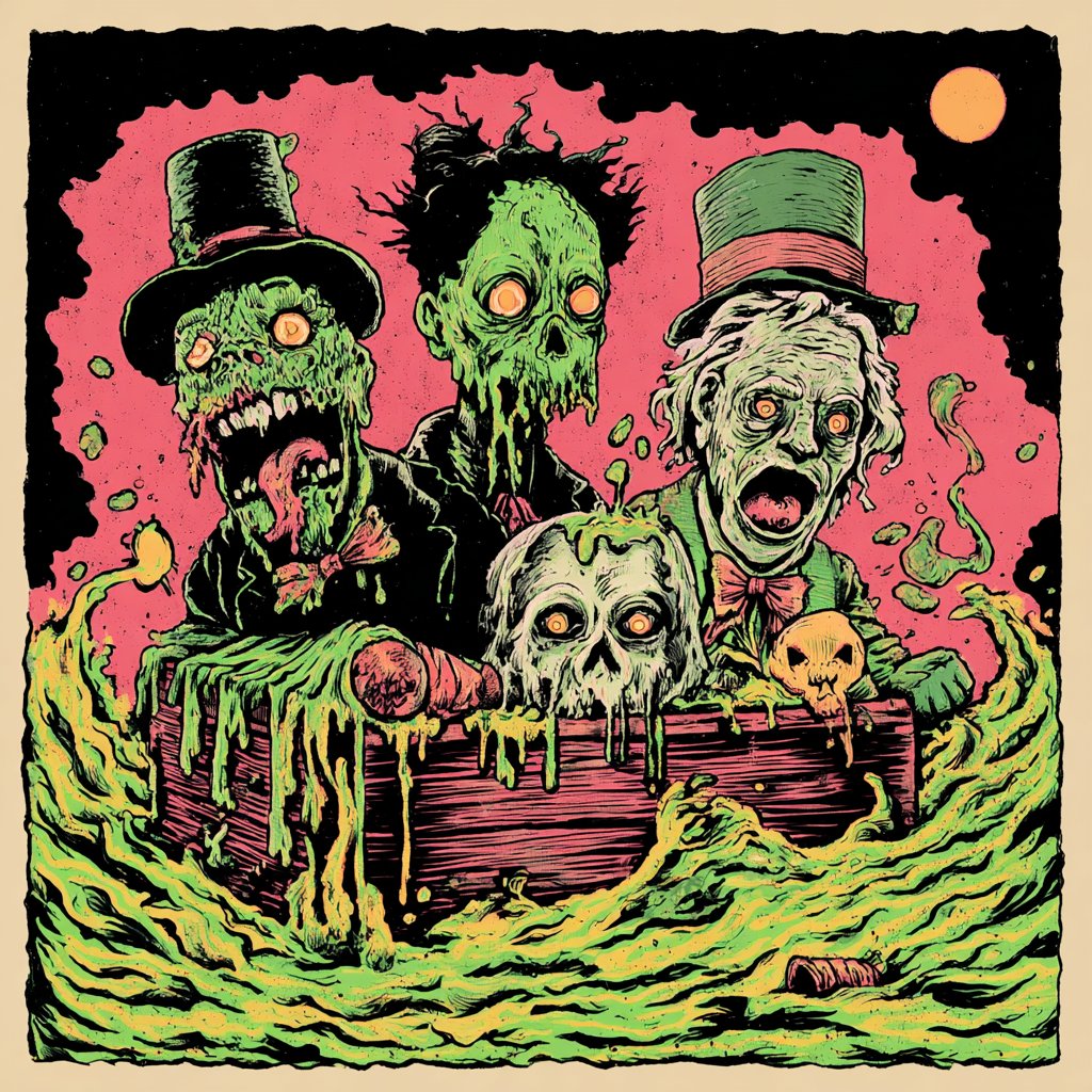 Midlibrary_io's tweet photo. Indie Comic Horror 
🧟 --sref 317175109

This style mimics a modern indie horror comic. It uses thick black outlines, flat colors (especially olive green and red), and a "lowbrow" art aesthetic to create its grotesque and stylized world.
