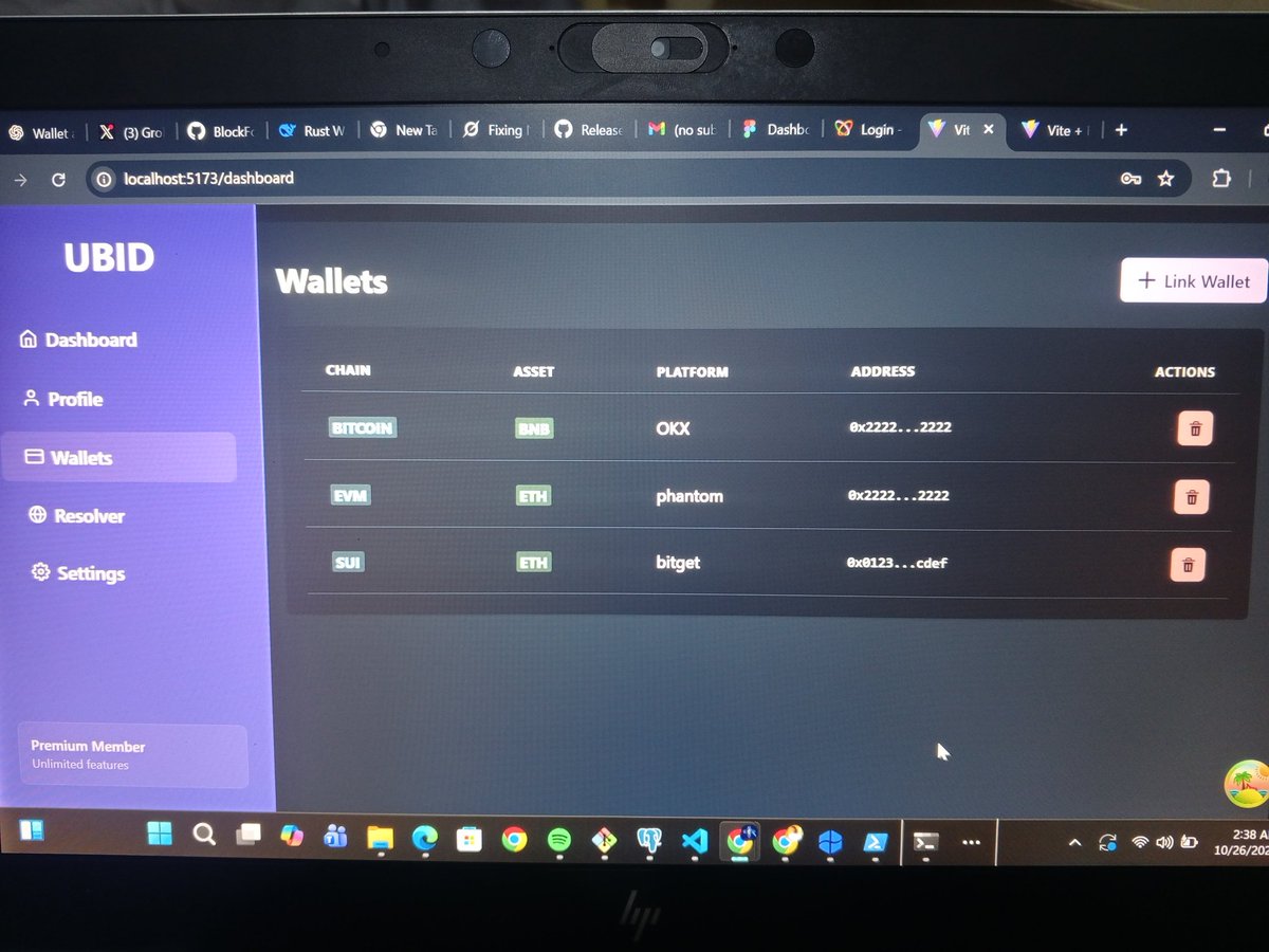 BlockForge_labs's tweet image. Building the future of Web3 identity 🚀

This is the UBID Wallet Dashboard — one name to link all your wallets across chains.

✅ Multi-chain
✅ Portfolio tracking
✅ Transaction monitoring
🤖 AI insights (coming soon)

One name. All wallets. Smarter Web3.

#UBID #Web3 #Crypto…