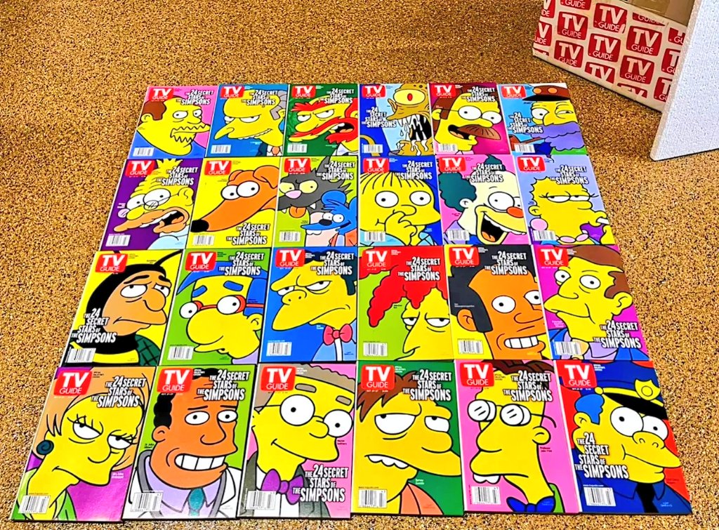 25 years ago  <a href="/TVGuide/">TV Guide</a> released 24 of it's issues with a <a href="/TheSimpsons/">The Simpsons</a> character on them here is the complete set. 📺 

#TheSimpsonsGoats #TheSimpsons #SimpsonsForever