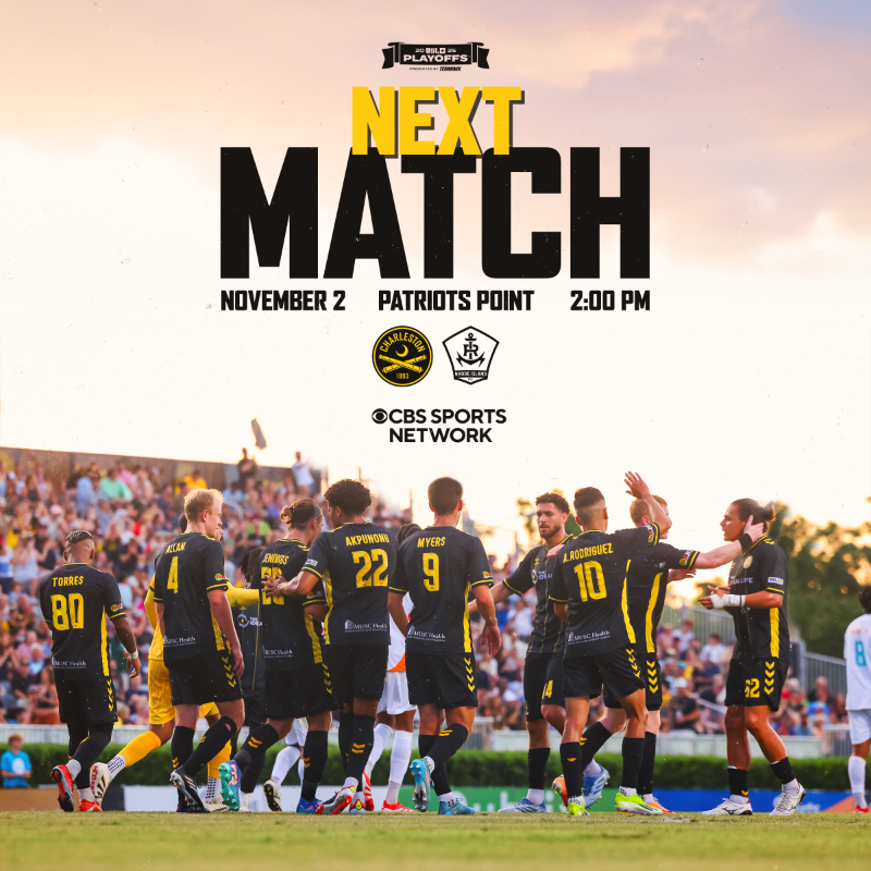 Chas_Battery's tweet photo. The stage is fully set for the Eastern Conference Quarterfinals at Patriots Point 🏆

Be there for the #USLPlayoffs opening round against Rhode Island 🎟️