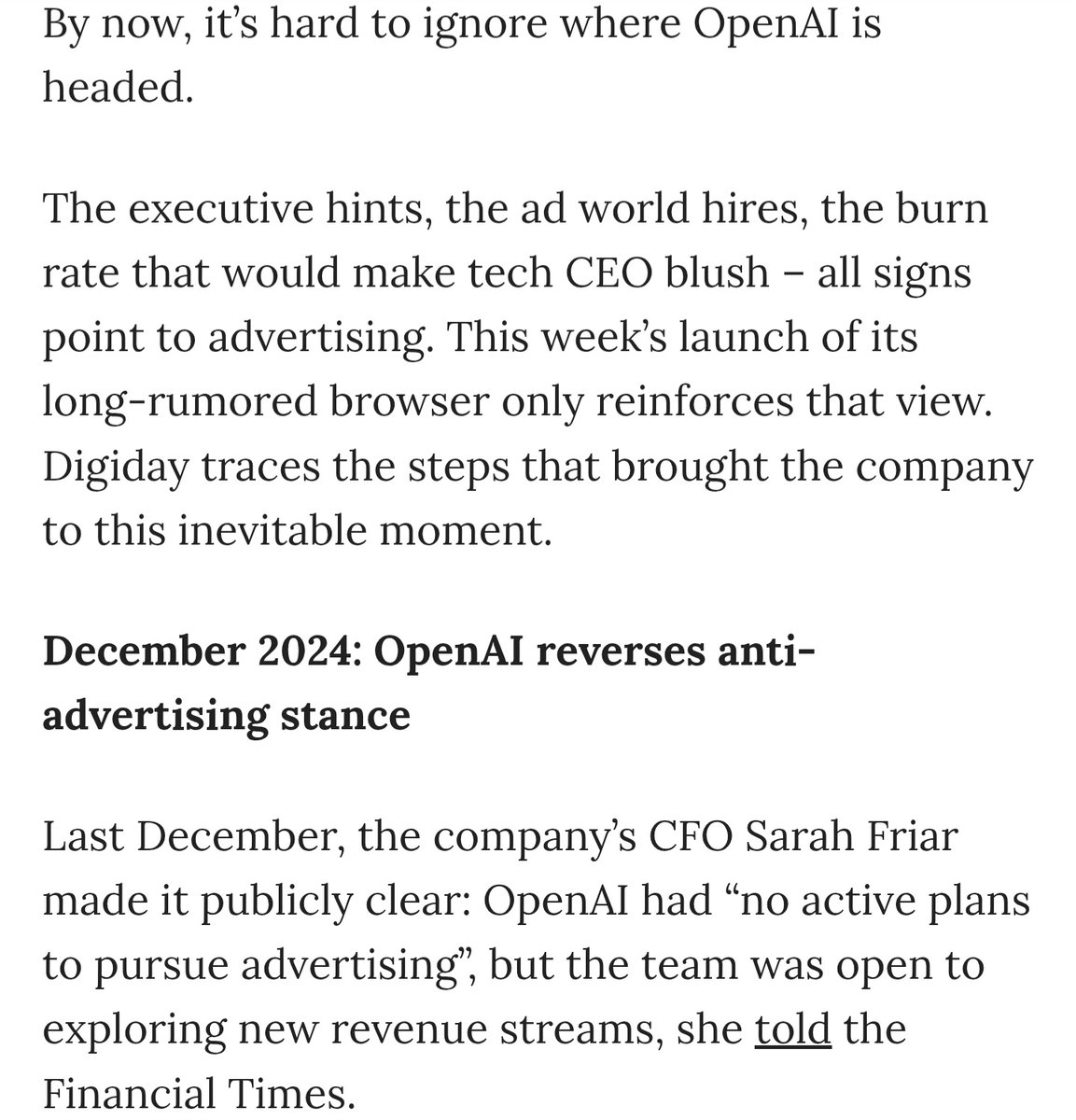 TheAhmadOsman's tweet image. > youʼre OpenAI
> hire a small army of ex-Meta ad and monetization people
> a Slack channel just for ex-Facebook staff
> brings in the full “targeted ads” playbook 
> launch a browser  
> users install it, and OpenAI collects personalized, granular data at scale 
> it’s a…