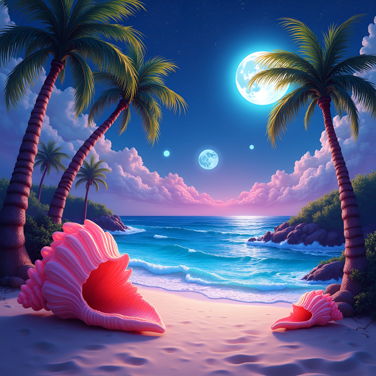 PromptSin's tweet image. Dreaming of island vibes under two moons? 🌕🌴 
Dive into the surreal! 
#TropicalVibes #MoonMagic