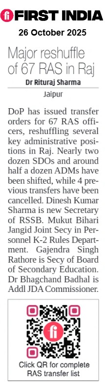 thefirstindia's tweet photo. Major reshuffle of 67 RAS in Raj
(✍️: Dr Rituraj Sharma )
More: https://t.co/oDqpLPGm9A
#FirstIndia #PowerCorridors #ExclusiveNews #NewsUpdate #Rajasthan #RASTransfers #BureaucraticReshuffle #DoPOrders #AdministrativeChanges #RajasthanAdministration #GovernmentPosting #RSSB https://t.co/t6tFptlybb