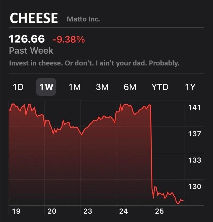 Do not invest in cheese atm. It’s going awful. Your welcome.
