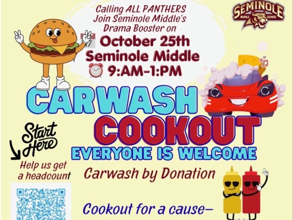 Good times all around today at the Seminole Middle Drama Booster “Carwash Cookout”! The kids had a blast washing vehicles and all proceeds went to a great cause! Thank you to the Drama Booster Parents and Principal Gonzalez for putting together this tremendous fund raiser!